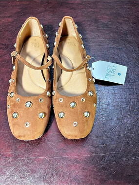 Time and Tru Studded Mary Jane Flats Brown US 8 NWT